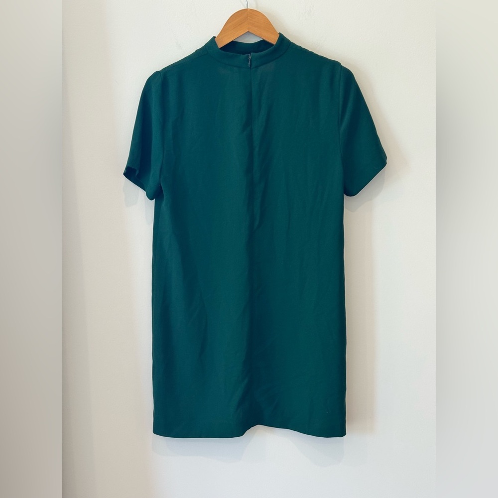 Zara Womens M Choker V Neck Plunge Shift Mini Dress Forest Green Boho Short Fun - Picture 7 of 14
